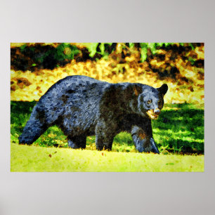 Poster Lindas pinturas de aquarela com Urso Negro