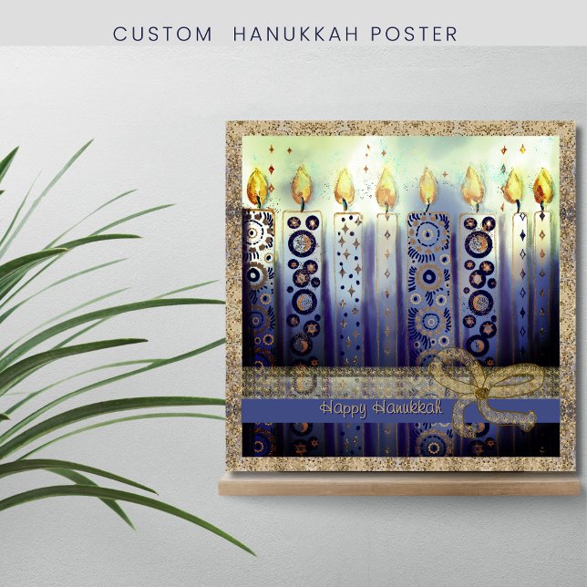 Póster Lindas Velas Felizes Praça Hanukkah (Beautiful Candles Happy Hanukkah Square Poster)