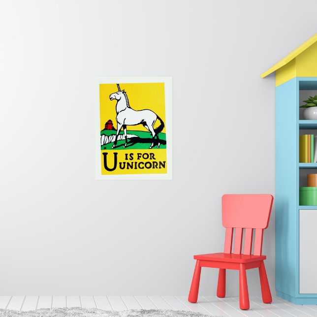 Poster Lindo Alfabeto Vintage U É Para Unicórnio (Berçário 1)