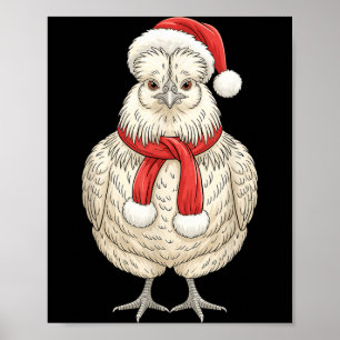 Poster Lindo animal de fazenda Silkie galinha Papai Noel 