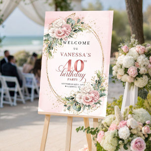 Poster Lindo Aniversário de 40 anos em Rose Gold Boho com