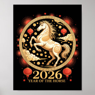 Poster Lindo Ano do Cavalo Lunar Menina Zodíaco Char 2026