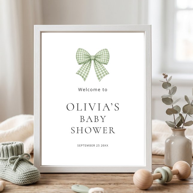 Poster Lindo arco de gingham salvia Bem-vindo ao chá de b (Criador carregado)