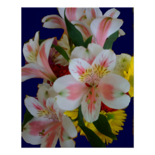 Póster Lindo Buquê de Lírios Peruanos Brancos e Rosas 
