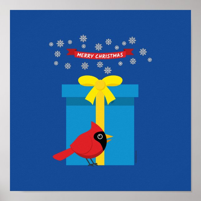 Poster Lindo Cardinal Vermelho Com Presente Azul (Frente)