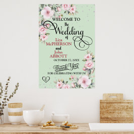 Poster Lindo Cartaz de Boas-Vindas de Casamento Floral El