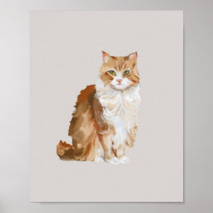 Poster Lindo Cartaz de Gato Ginger Pintado a Óleo Laran