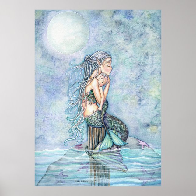 Póster Lindo Cartaz de Mãe e Bebê Sereia (Frente)