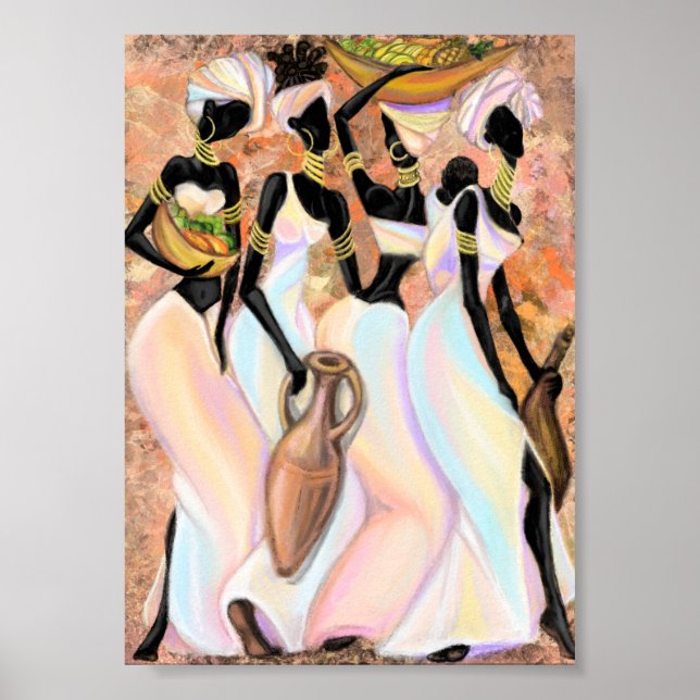 Poster Lindo Cartaz de Senhoras Africanas - Pintura Moder (Frente)