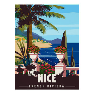 Póster Lindo Cartaz Retro da Riviera Francesa de Nice