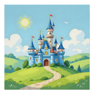 Póster Lindo castelo azul e branco