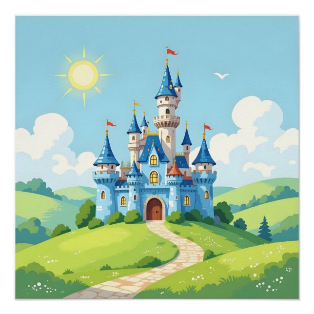 Póster Lindo castelo azul e branco (Frente)
