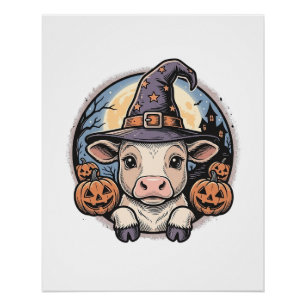 Póster Lindo chapéu de bruxa de bezerro de Halloween Grav