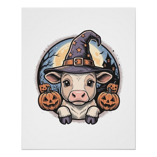Póster Lindo chapéu de bruxa de bezerro de Halloween Grav (Frente)