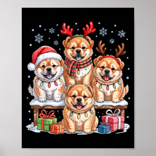 Poster Lindo Chow Chow Natal Cachorrinhos Amantes de Cães (Frente)