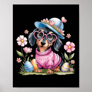 Poster Lindo Dachshund Cachorro Salsicha Ovos Florais Dia