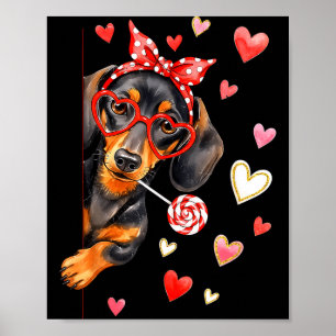 Poster Lindo Dachshund Dia dos Namorados Coração Mãe de C