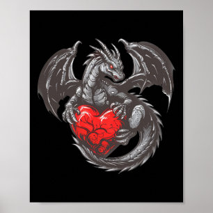 Poster Lindo Dragão com Roupa de Coração Vermelho Grande
