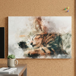 Poster Lindo e fofo gatinho dormindo aquarela