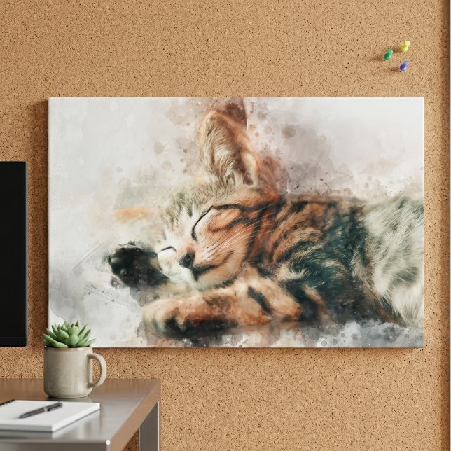 Poster Lindo e fofo gatinho dormindo aquarela (Beautiful and cute kitten sleeping watercolor. poster)