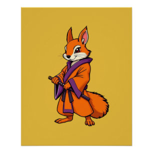 Póster Lindo Esquilo Samurai Japonês