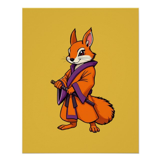 Póster Lindo Esquilo Samurai Japonês (Frente)
