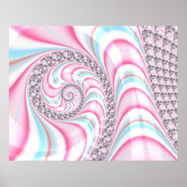 Poster Lindo Fractal Espiral Rosa Azul Pastel