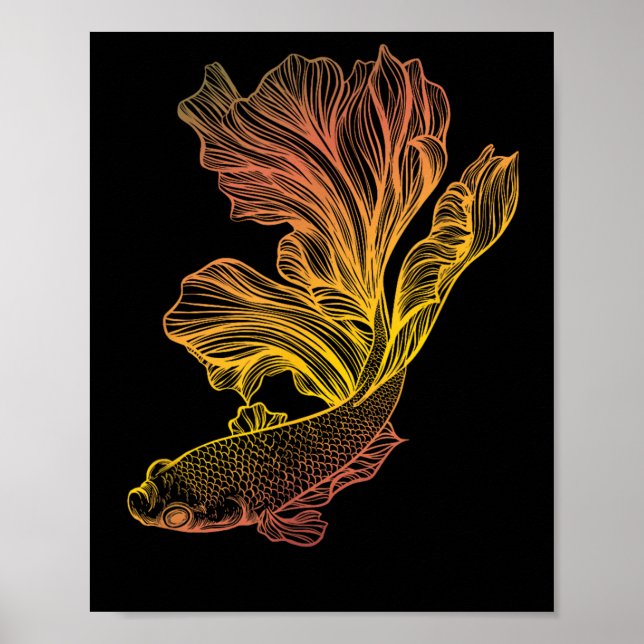 Poster Lindo Gif de Luta de Peixe Betta Siames Halfmoon (Frente)