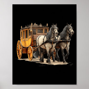 Poster Lindo Gráfico de Carruagem de Cavalo para Meninos 