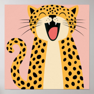 Poster Lindo Leopardo Selvagem Sorridente Feliz Desenho A