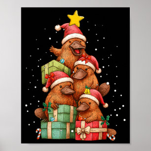 Poster Lindo Ornitorrinco Le Árvore de Natal Chapéu de Na