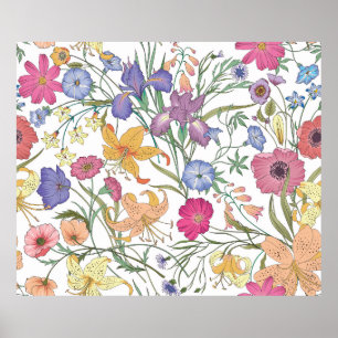Poster Lindo padrão floral uniforme. Flor illustr