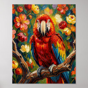 Poster Lindo Papagaio Arara em Impasto Arte de Pássaros