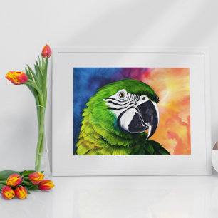 Poster Lindo Papagaio Verde em Estilo Aquarela Gerado por