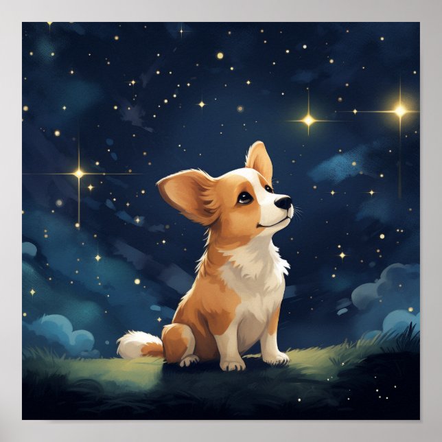 Poster Lindo Pembroke Corgi Olhando (Frente)