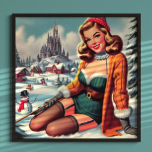 Poster Lindo Pin-up de Inverno Retrô