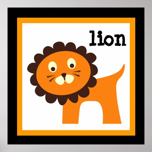 Póster Lindo pôster de animais de safari com leão para qu (Frente)