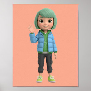 Poster Lindo pôster de arte de garota de anime 3D acenand