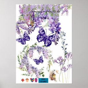 Poster lindo pôster de borboleta e lavanda para parede do