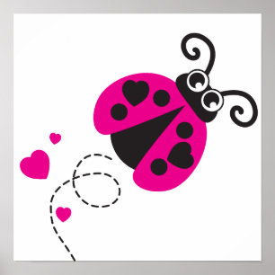 Poster Lindo pôster de joaninha voadora rosa para quarto