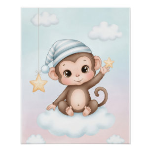 Póster Lindo pôster de parede de macaco para berçário