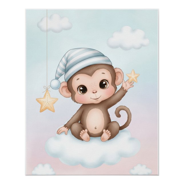 Póster Lindo pôster de parede de macaco para berçário (Frente)