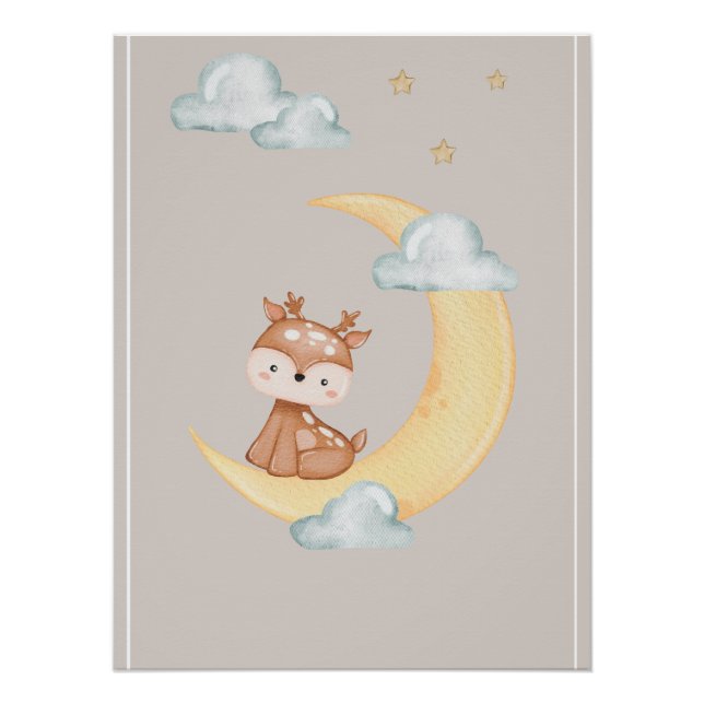 Póster Lindo Poster de Veado da Floresta Lunar para Crian (Frente)