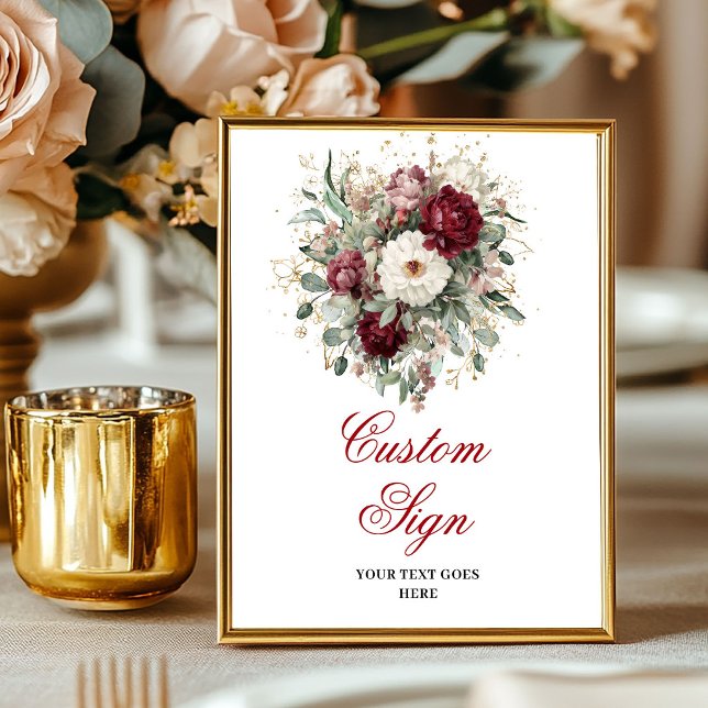 Poster Lindo Pôster Floral Boho Bordô Personalizado (Beautiful Boho Burgundy Floral Custom Poster)