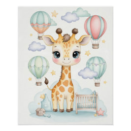 Póster Lindo Poster para Quarto de Bebê com Girafa. 
