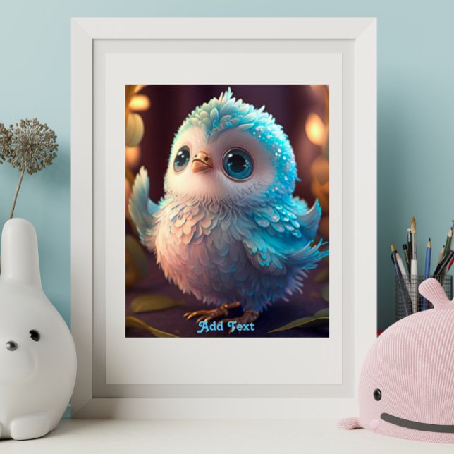 Poster Lindo Quarto de Bebê com Pombo Azul Glitter (Criador carregado)