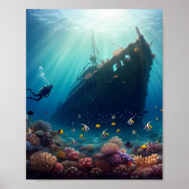 Poster Lindo recife de oceano e naufrágio