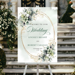 Poster Lindo sinal de boas-vindas de casamento com verde