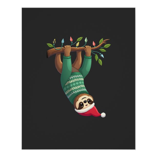 Póster Lindo Sloth de Natal Chapéu de Papai Noel Sloth de (Frente)