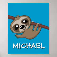 Lindo Sloth Safari Cartoon Nome da Selva Azul Zool